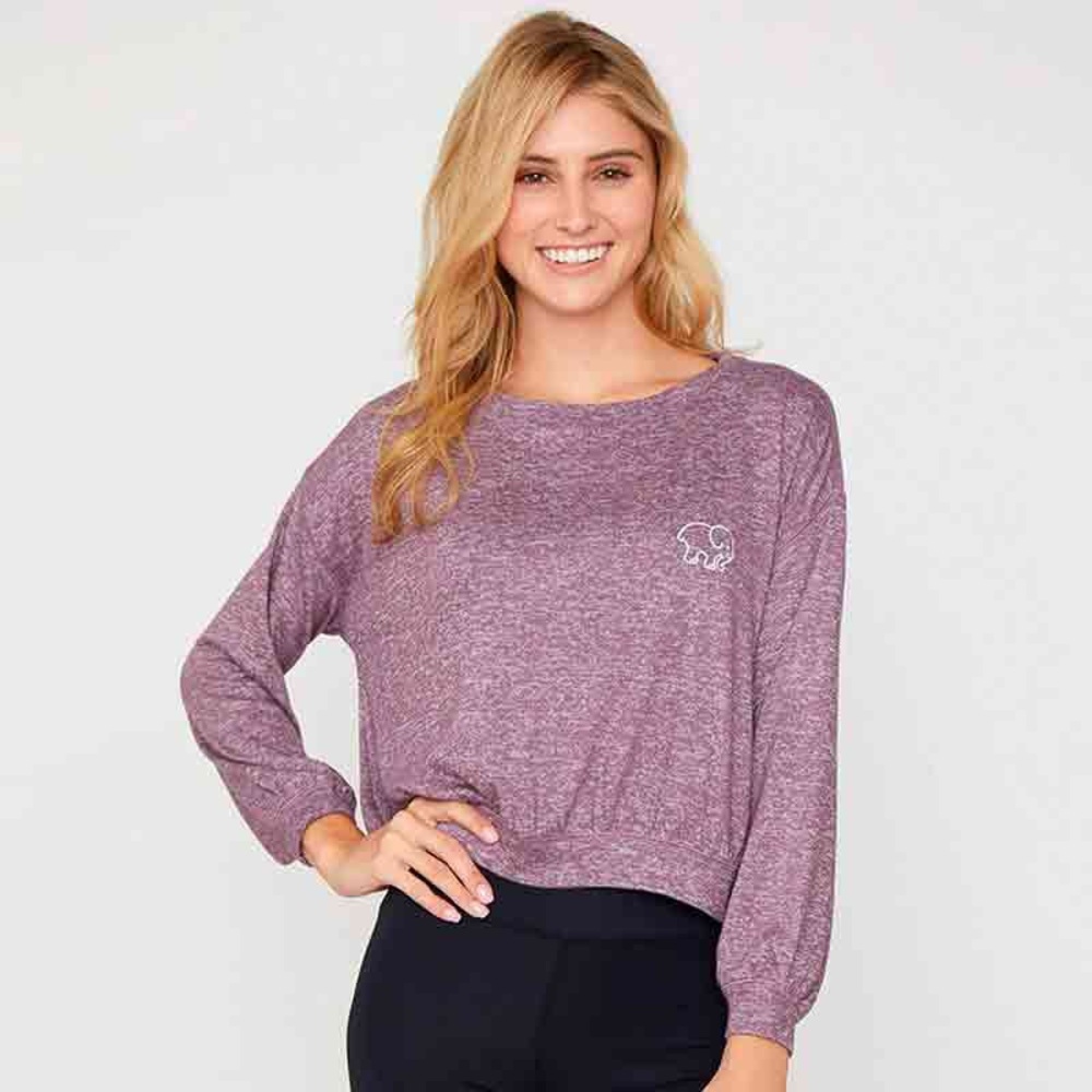 Ivory Ella Cozy Cropped Crew & Shorts Set in Eggplant